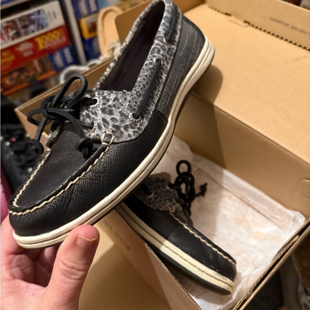 Sperry Firefish Cheetah Black Boat Shoes